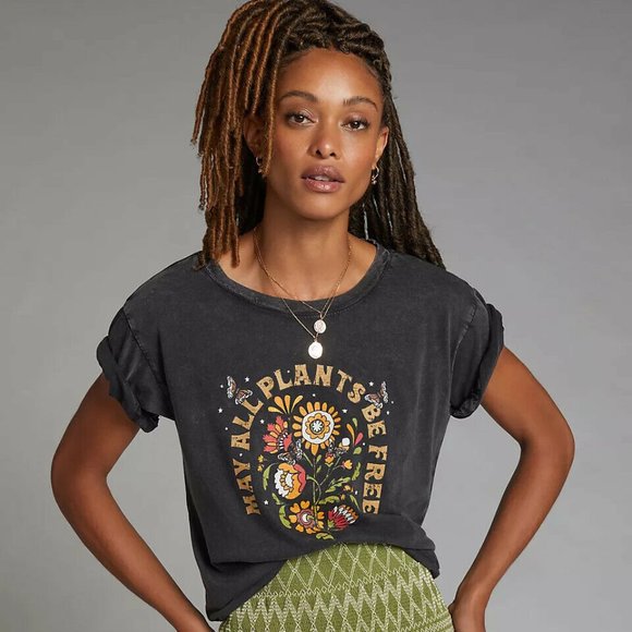 Anthropologie Tops - Anthropologie Cris Ruiz May All Plants Be Free Graphic Tee Top XL NWT 223113